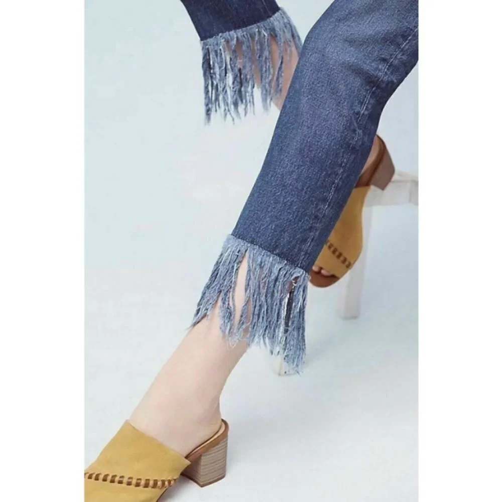 💕3x1💕 Straight Crop Fringe Jean Button Fly High Waisted Cropped ~ Lima 27 NWT